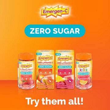 Emergen-C Zero Sugar 1000 mg Vitamin C Powder for Daily Immune Support Caffeine Free Vitamin C Supplements with Zinc and Manganese, B Vitamins and Electrolytes, Tropical Citrus Flavor