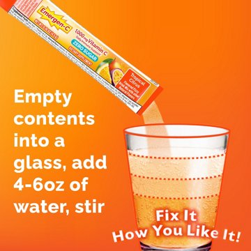Emergen-C Zero Sugar 1000 mg Vitamin C Powder for Daily Immune Support Caffeine Free Vitamin C Supplements with Zinc and Manganese, B Vitamins and Electrolytes, Tropical Citrus Flavor