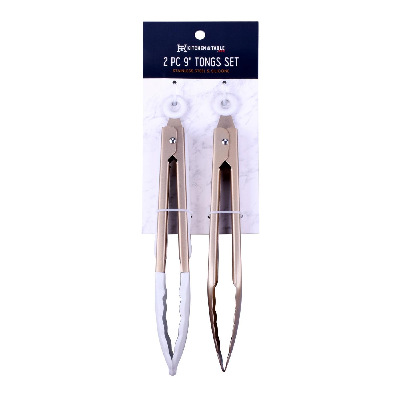 Kitchen & Table by H-E-B Stainless Steel & Silicone Tongs Set - Gold, 9''; image 1 of 3