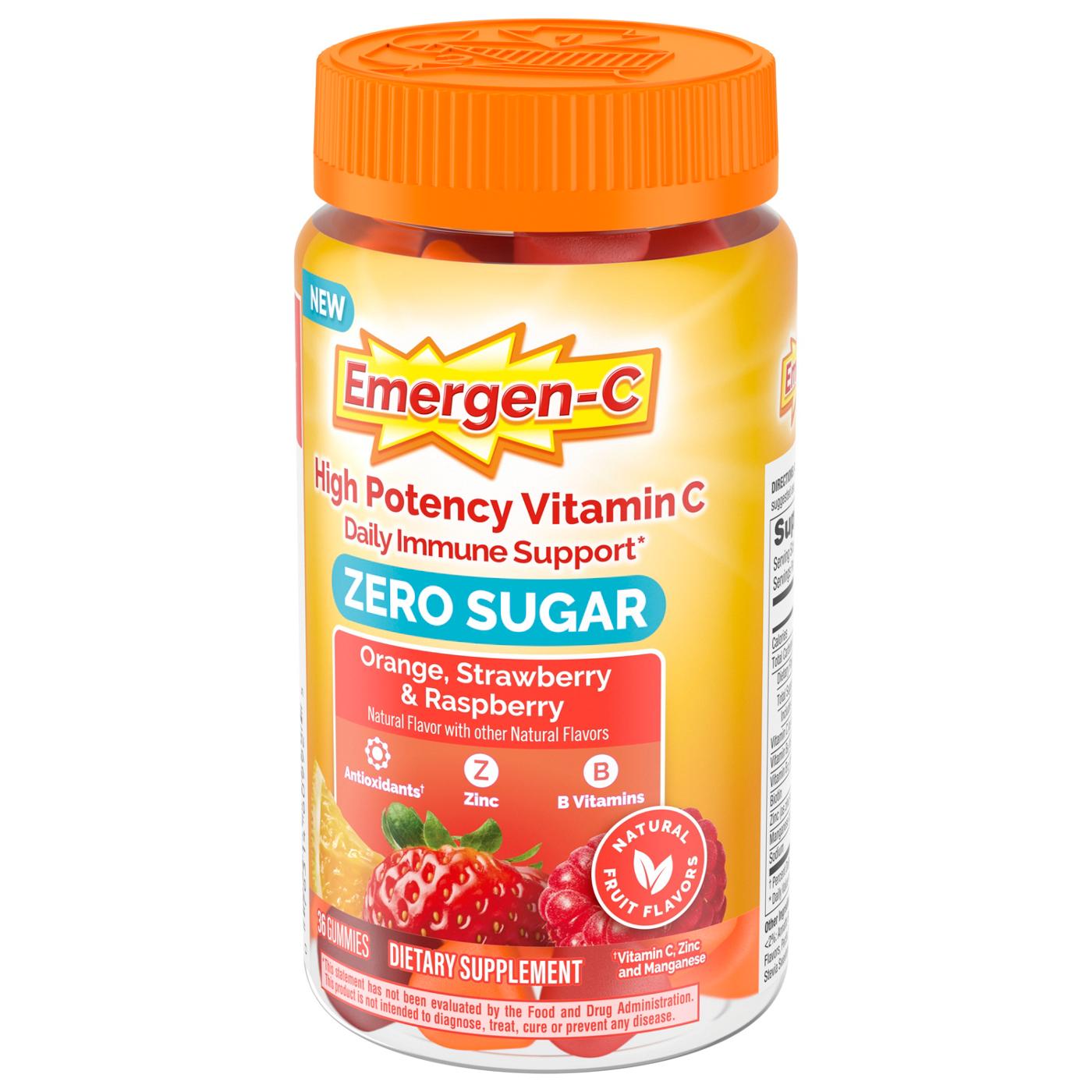 Emergen-C Zero Sugar Adult Gummies for Daily Immune Support Caffeine Free Vitamin C Supplements with Zinc and Manganese, B Vitamins - Orange, Strawberry and Raspberry Flavors; image 1 of 2