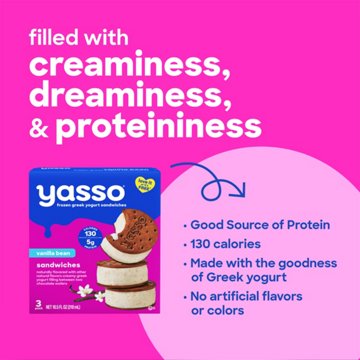 Yasso Vanilla Bean Frozen Greek Yogurt Sandwiches, 3 ct