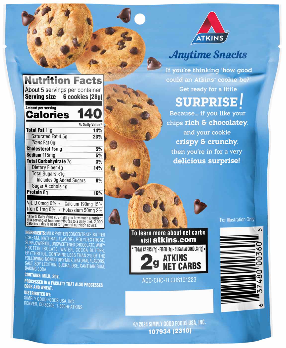 Atkins Crunchy Protein Cookies 8g - Chocolate Chip; image 2 of 2