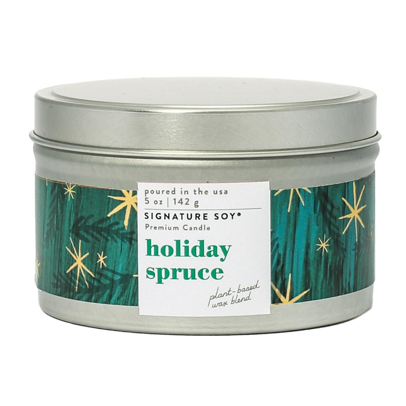 Signature Soy Holiday Spruce Scented Christmas Tin Candle; image 1 of 2