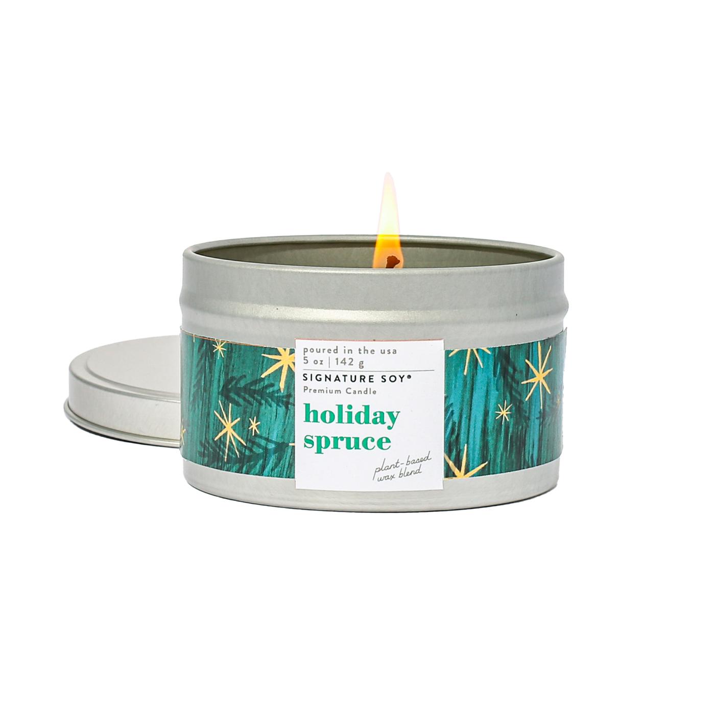 Signature Soy Holiday Spruce Scented Christmas Tin Candle; image 2 of 2