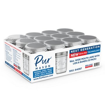 Pur Mason Wide Mouth Glass Jars, 12 Pk, 16 oz