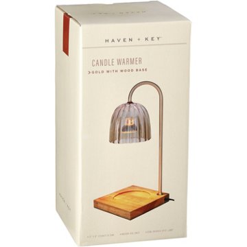 Haven + Key Candle Warmer - Gold with Wood Base, 13"