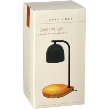 Haven + Key Candle Warmer - Black with Wood Base, 11.7"