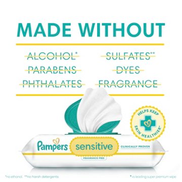Pampers Sensitive Baby Wipes - Fragrance Free, Water Based, 16 pk