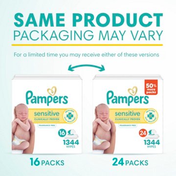 Pampers Sensitive Baby Wipes - Fragrance Free, Water Based, 16 pk