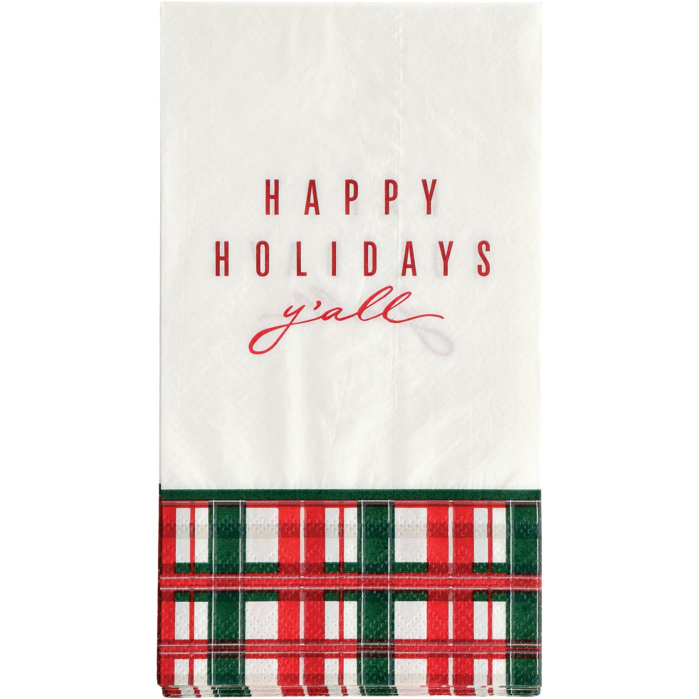 Destination Holiday Happy Holidays Y'all Christmas Plaid Guest Napkins; image 1 of 2