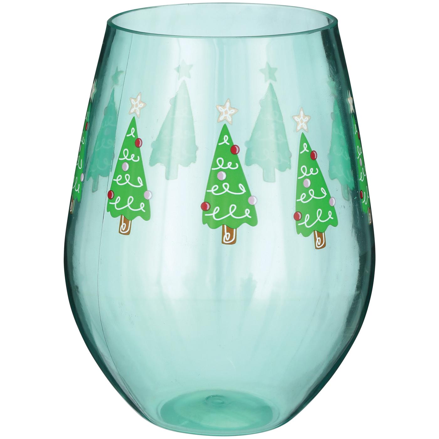 Destination Holiday Christmas Stemless Wine Glass - Trees; image 1 of 2