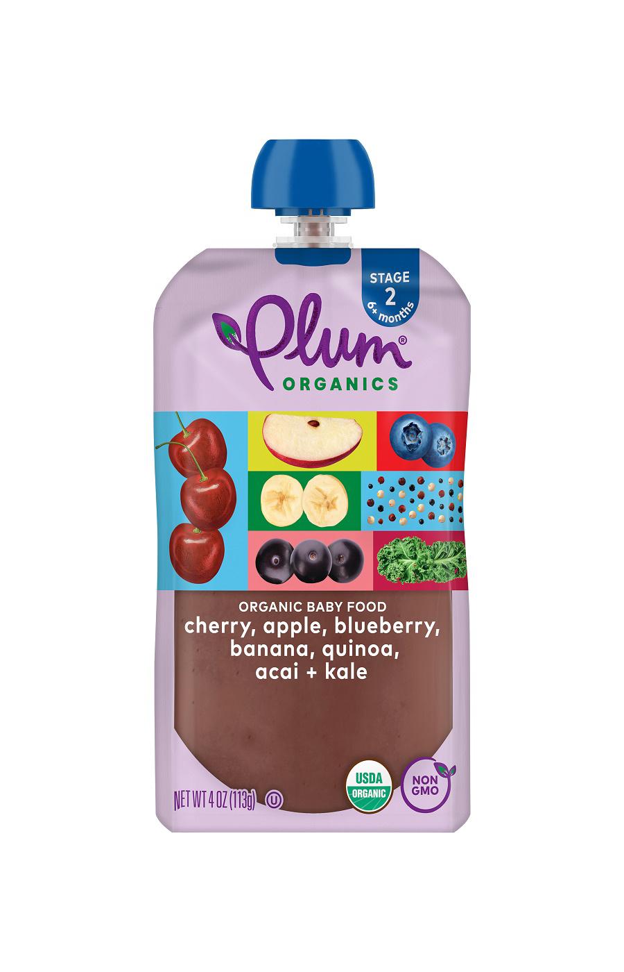 Plum Organics Baby Food Pouch - Cherry, Apple ,Blueberry, Banana, Quinoa, Acai + Kale; image 1 of 2