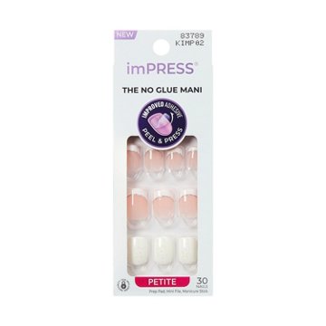 KISS imPRESS No Glue Press-On Manicure Nails - Mini Me (White Squoval Petite Nails), 30 ct