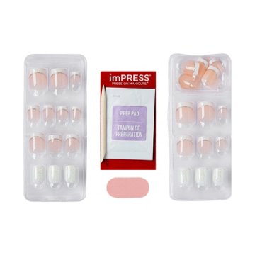 KISS imPRESS No Glue Press-On Manicure Nails - Mini Me (White Squoval Petite Nails), 30 ct