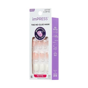 KISS imPRESS No Glue Press-On Manicure Nails - Mini Me (White Squoval Petite Nails), 30 ct