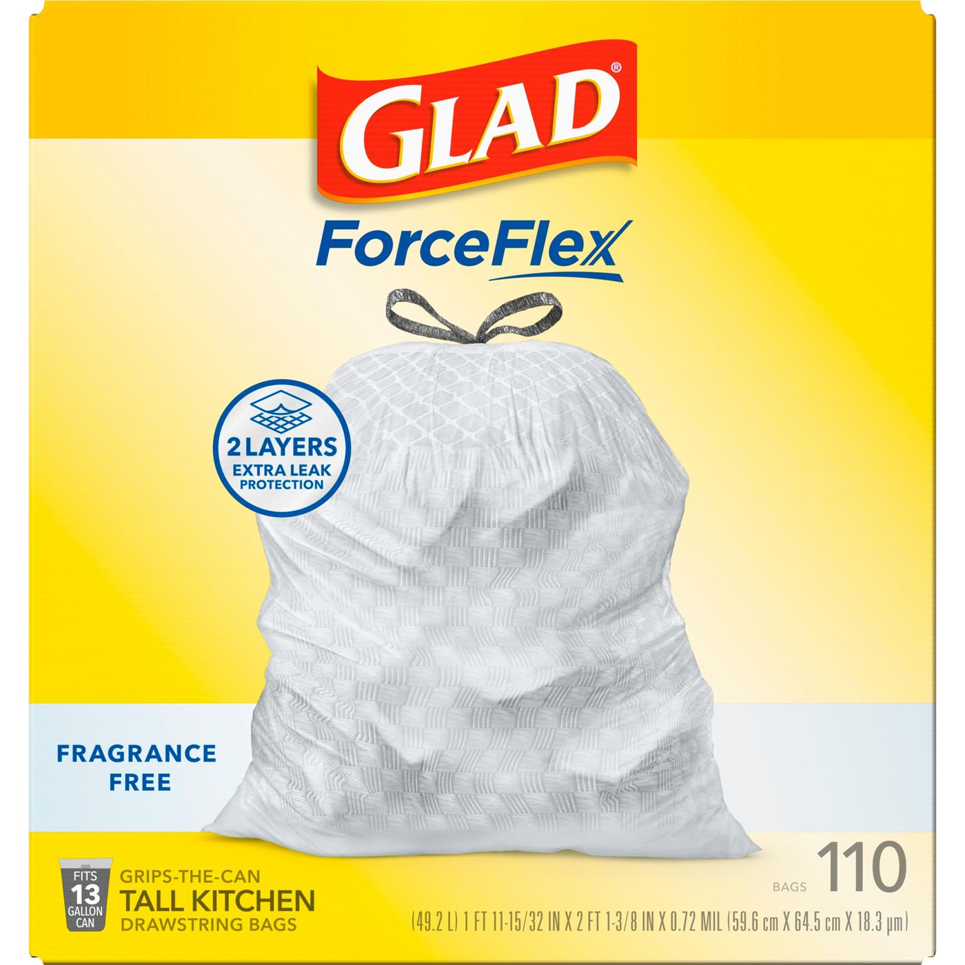 Glad ForceFlex Fragrance Free Tall Kitchen Drawstring Trash Bags - 13 Gallon; image 1 of 3