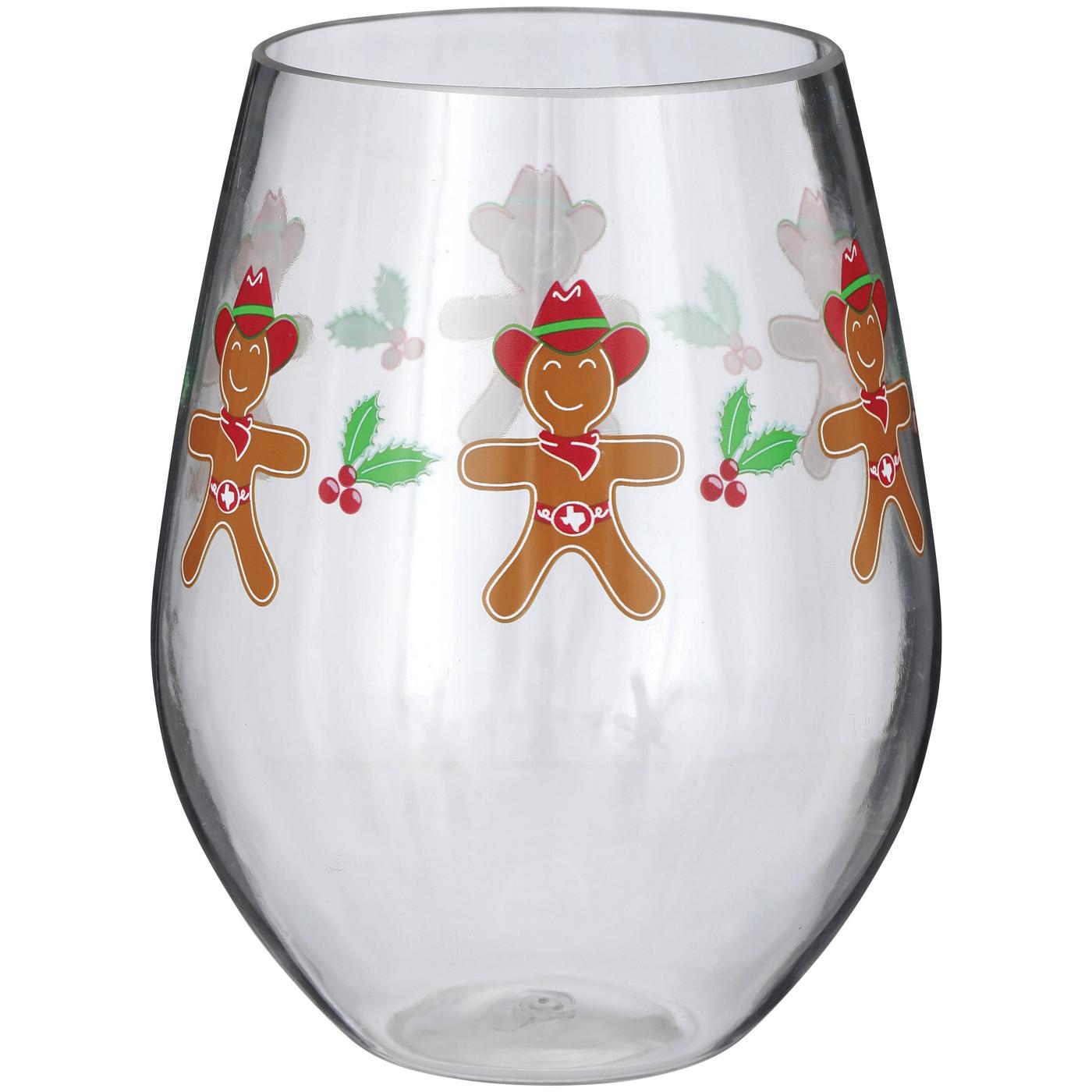 Destination Holiday Christmas Stemless Wine Glass Cowboy Gingerbread