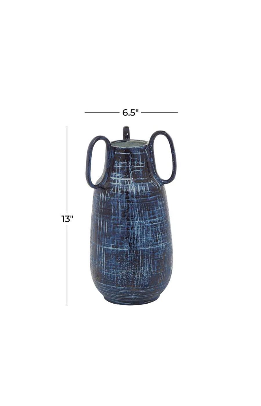 UMA Ceramic Vase with Handles - Blue; image 2 of 3