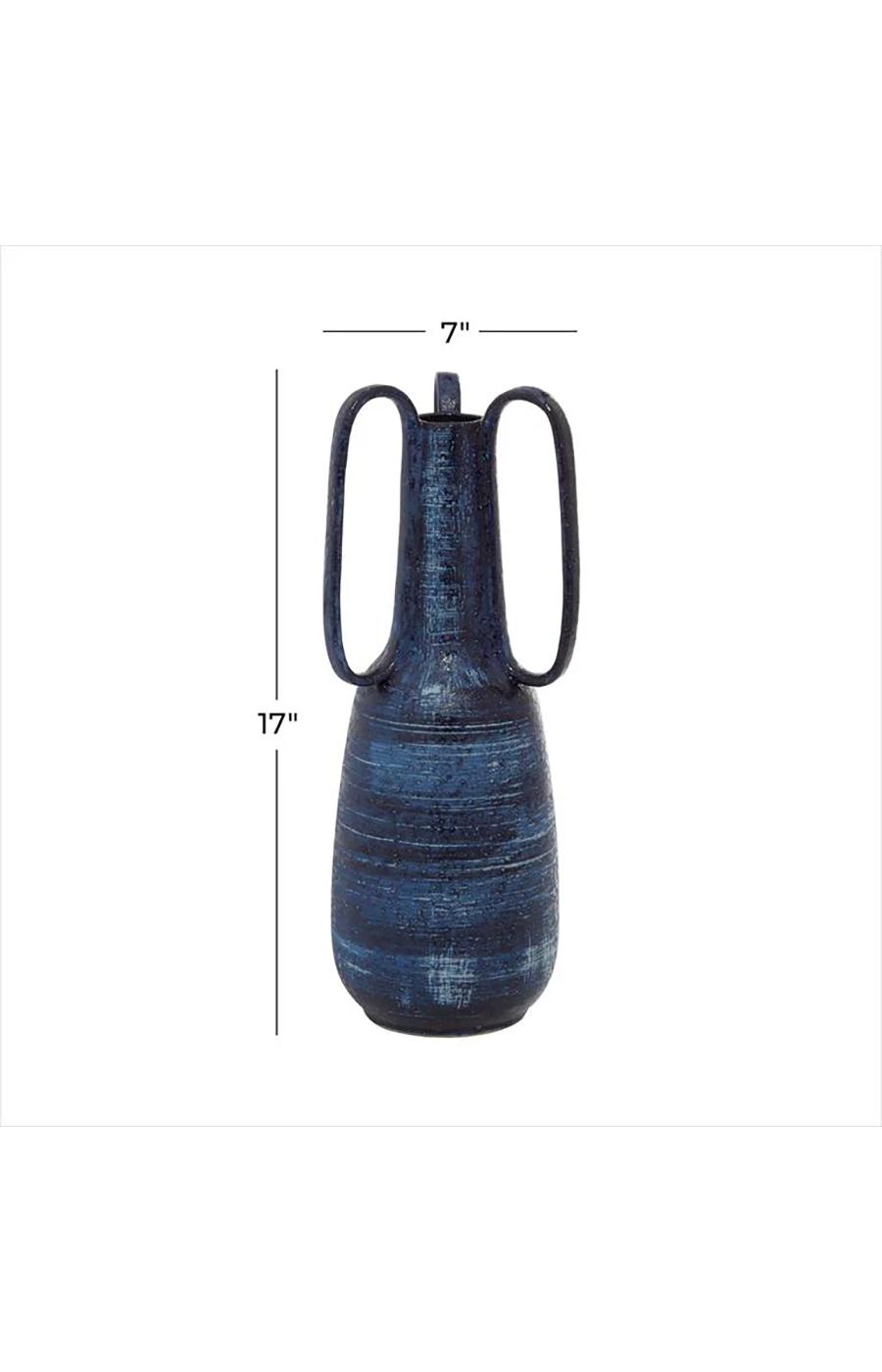 UMA Ceramic Vase with Handles - Blue; image 2 of 3