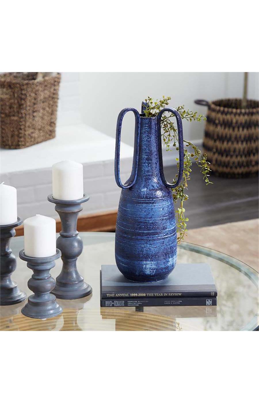 UMA Ceramic Vase with Handles - Blue; image 3 of 3