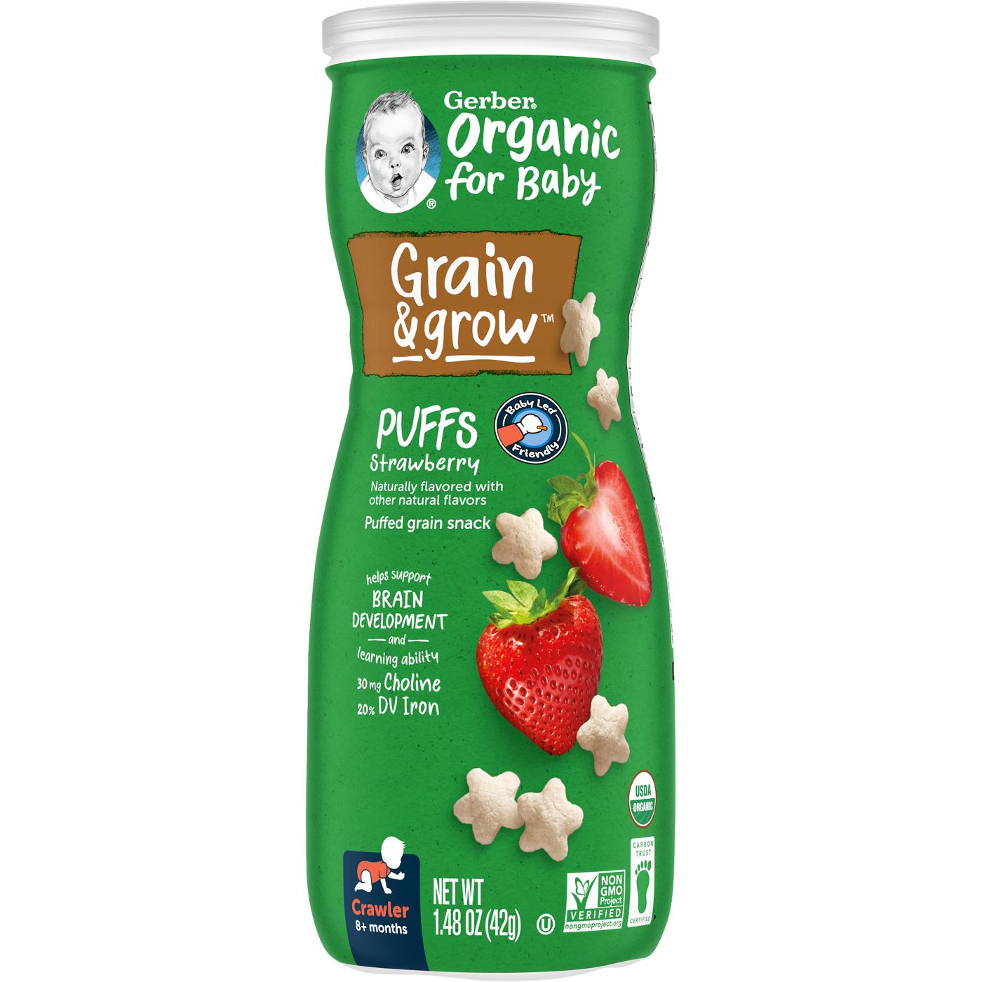 Gerber Organic for Baby Grain & Grow Puffs - Strawberry; image 1 of 3