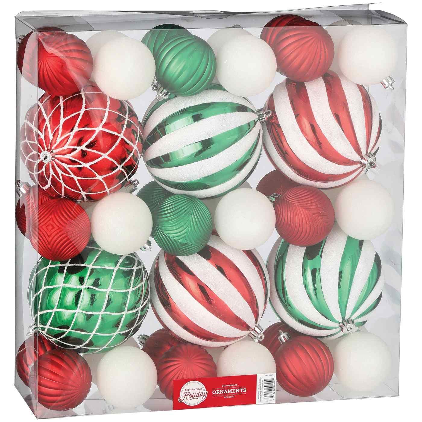 Destination Holiday Shatterproof Christmas Ornaments - Red Green & White; image 1 of 2