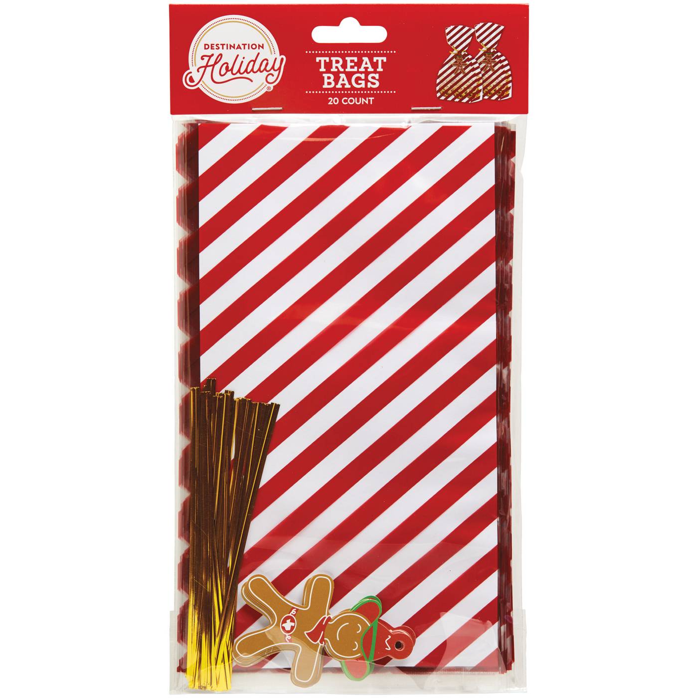 Destination Holiday Christmas Cello Treat Bags - Candy Cane Stripes; image 1 of 2