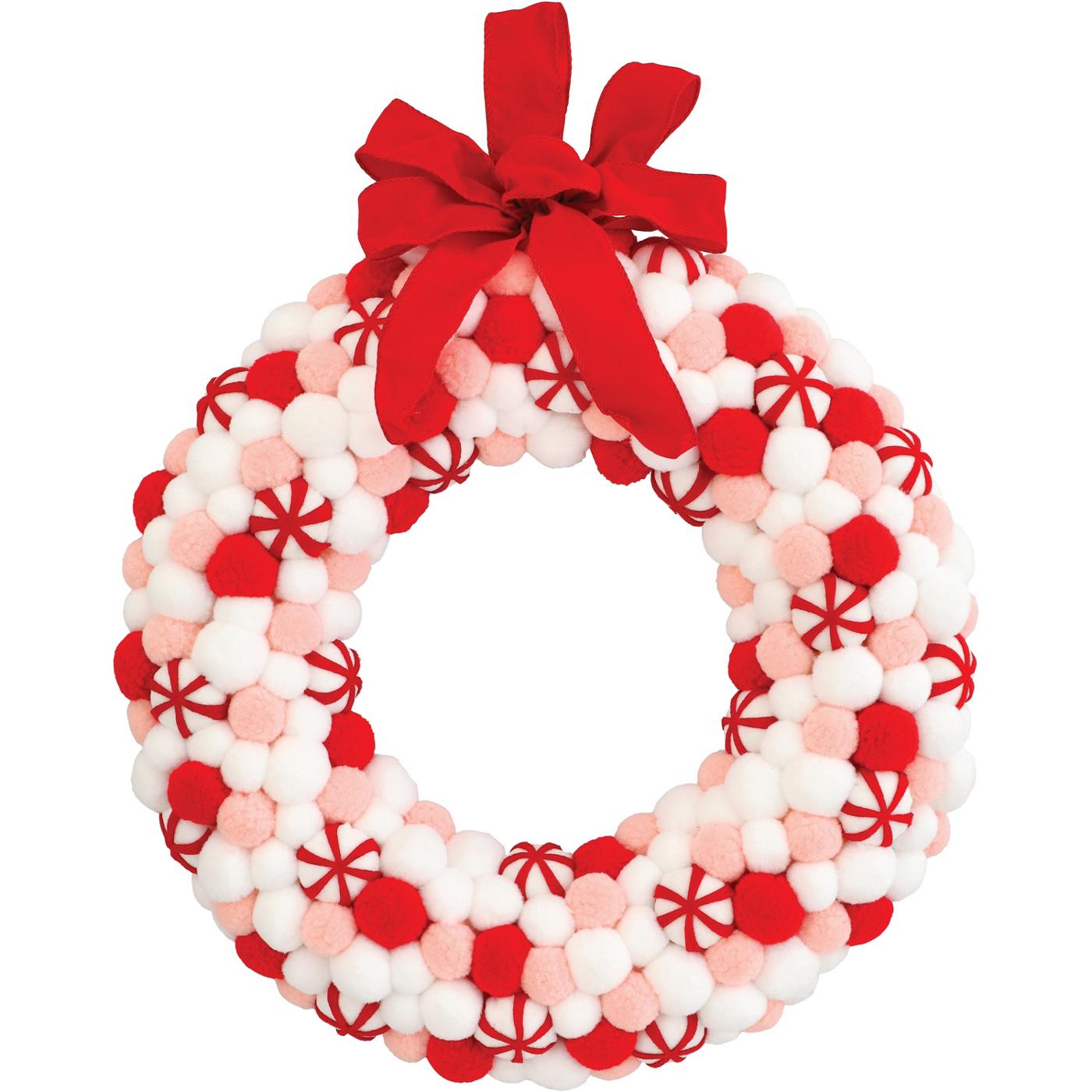 Destination Holiday Candy Cane Pom Pom Christmas Wreath; image 1 of 2