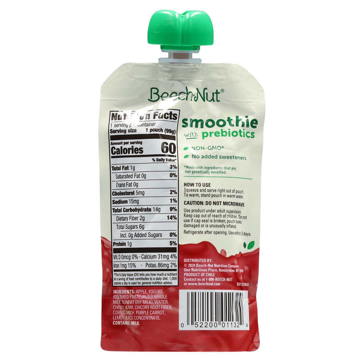 Beech-Nut Smoothie + Prebiotics Pouches - Apple, Cherry, Kiwi Carrot & Yogurt; image 2 of 4