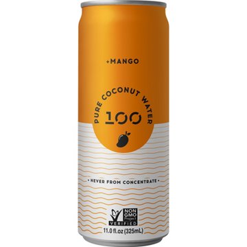 100 Coconuts Pure Coconut Water + Mango, 11 oz
