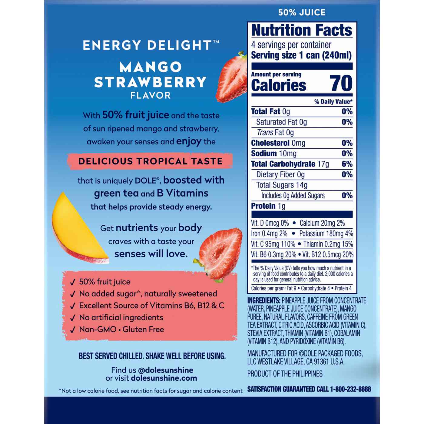 Dole Energy Delight 8 oz Cans Fruit Juice - Mango Strawberry; image 2 of 3