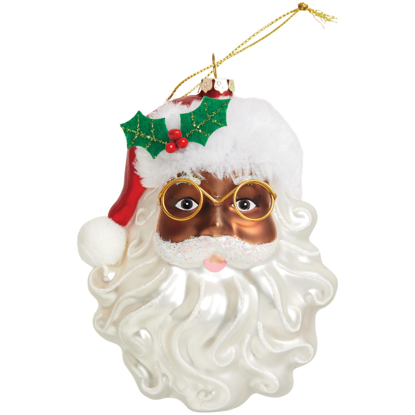 Destination Holiday Santa Head Glass Christmas Ornament; image 1 of 2