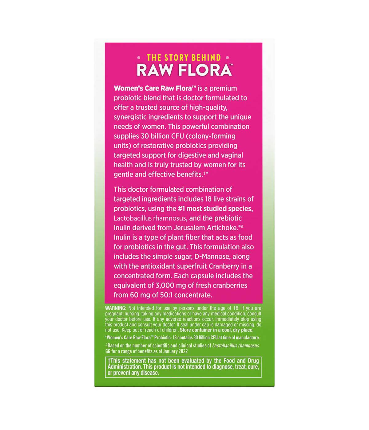 Nature's Truth Women's Care Raw Flora Probiotic-18 Vegan Capsules; image 6 of 8