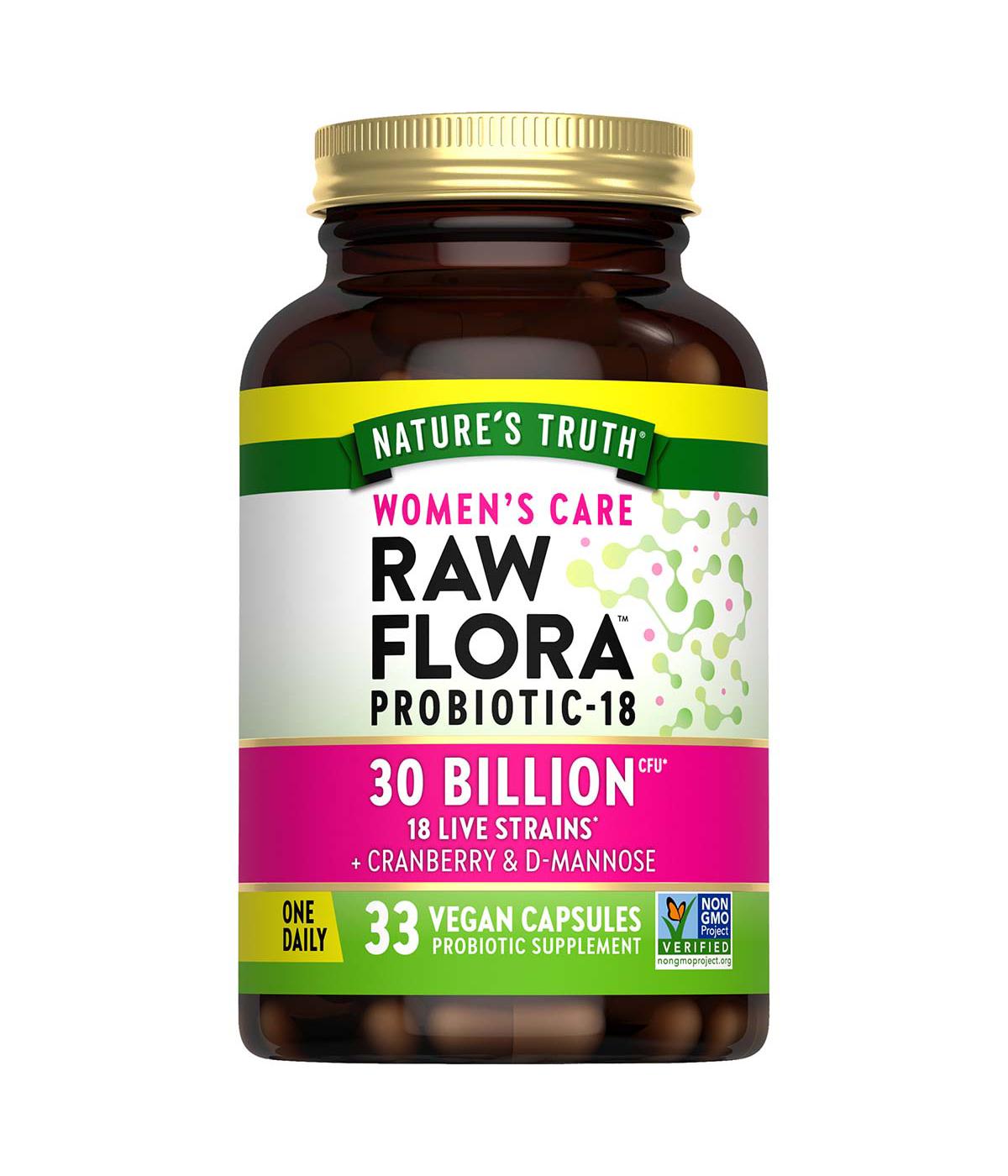 Nature's Truth Women's Care Raw Flora Probiotic-18 Vegan Capsules; image 7 of 8