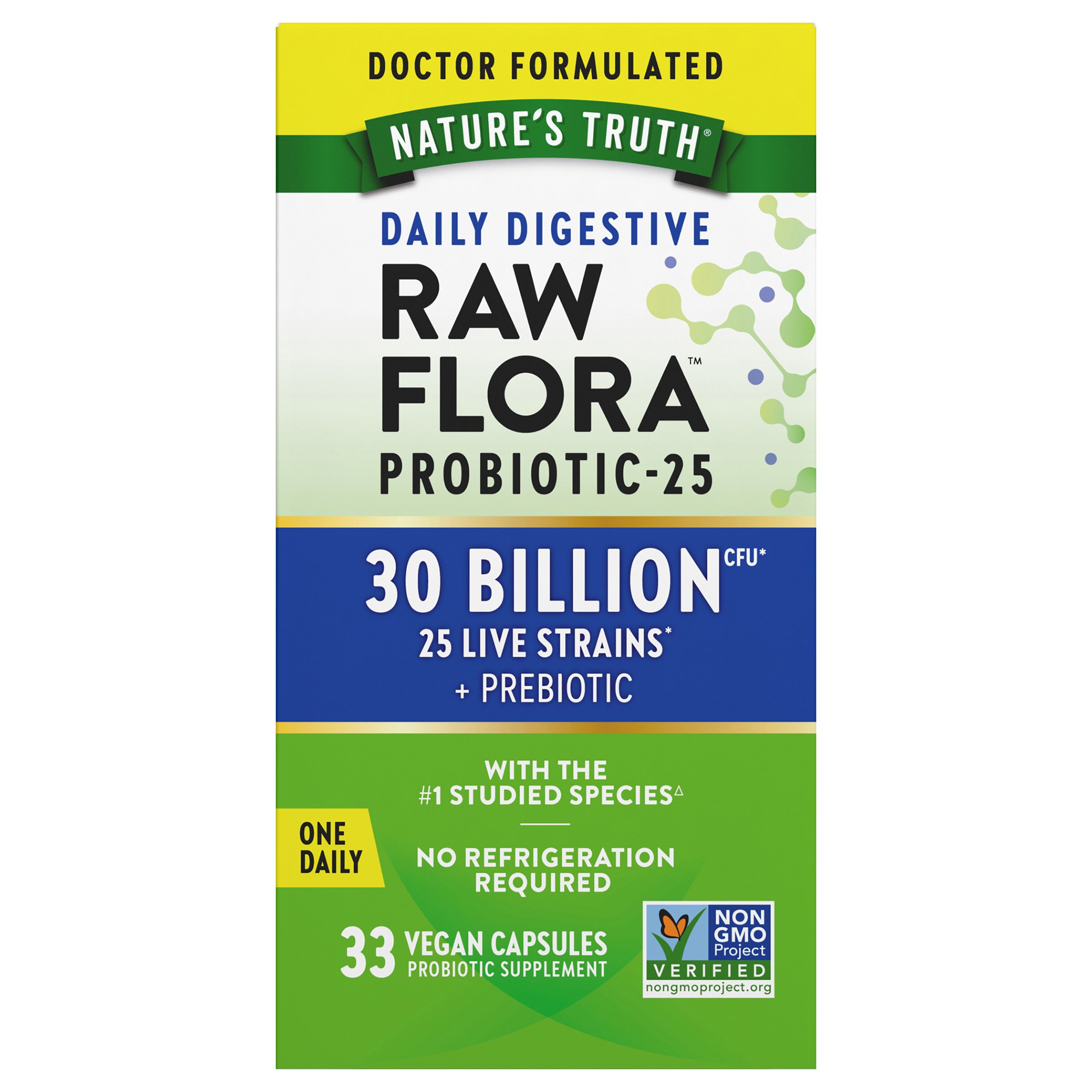 Nature's Truth Daily Digestive Raw Flora Probiotic-25 Vegan Capsules ...