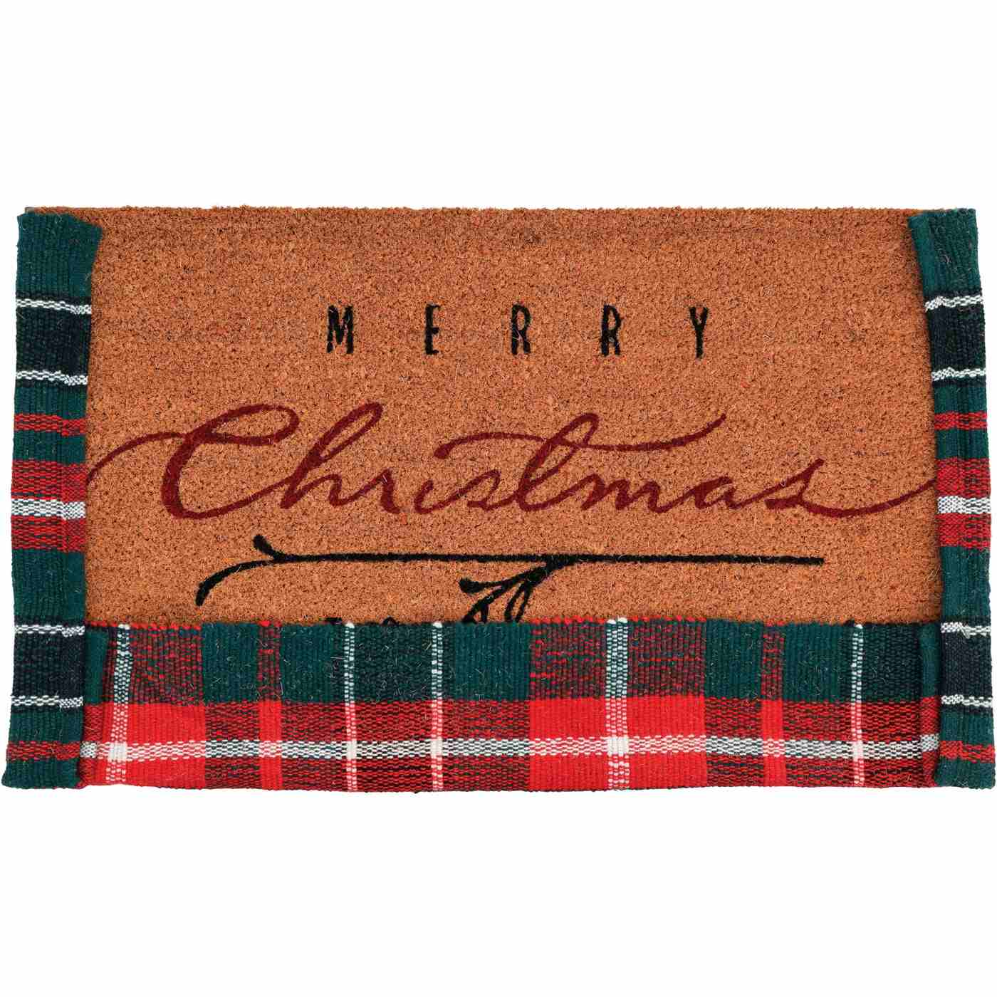 Destination Holiday Merry Christmas Coir Doormat & Plaid Scatter Mat; image 1 of 2