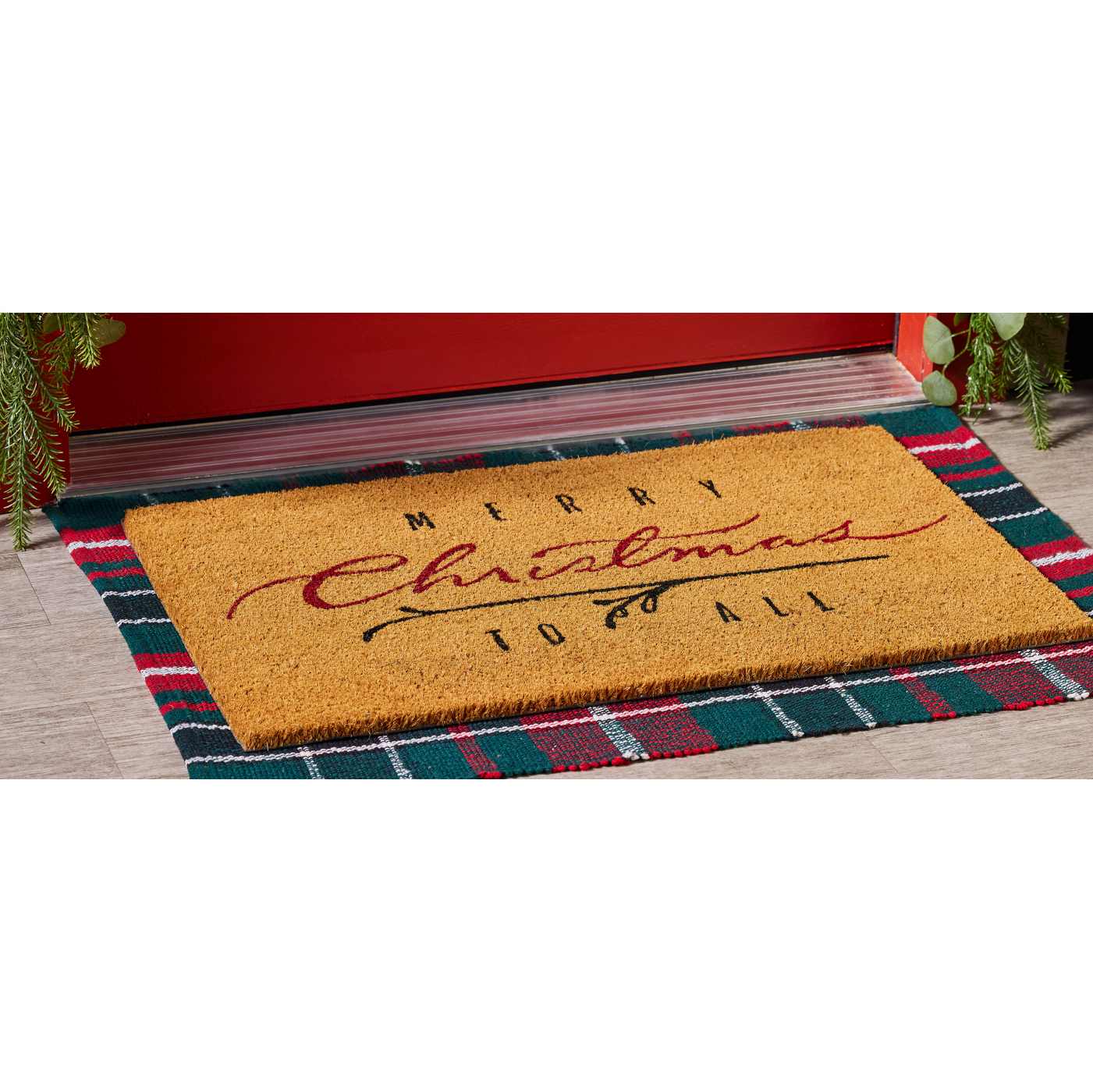 Destination Holiday Merry Christmas Coir Doormat & Plaid Scatter Mat; image 2 of 2