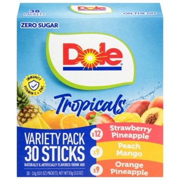 Dole Tropicals Zero Sugar Drink Mix Packets Variety Pack, 30 ct