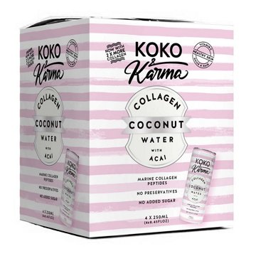 Koko & Karma Collagen Coconut Water with Acai 4 pk Cans, 8.45 oz