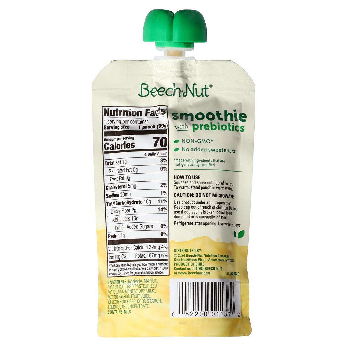 Beech-Nut Smoothie + Prebiotics Pouches - Banana, Mango, Passion Fruit & Yogurt; image 2 of 4