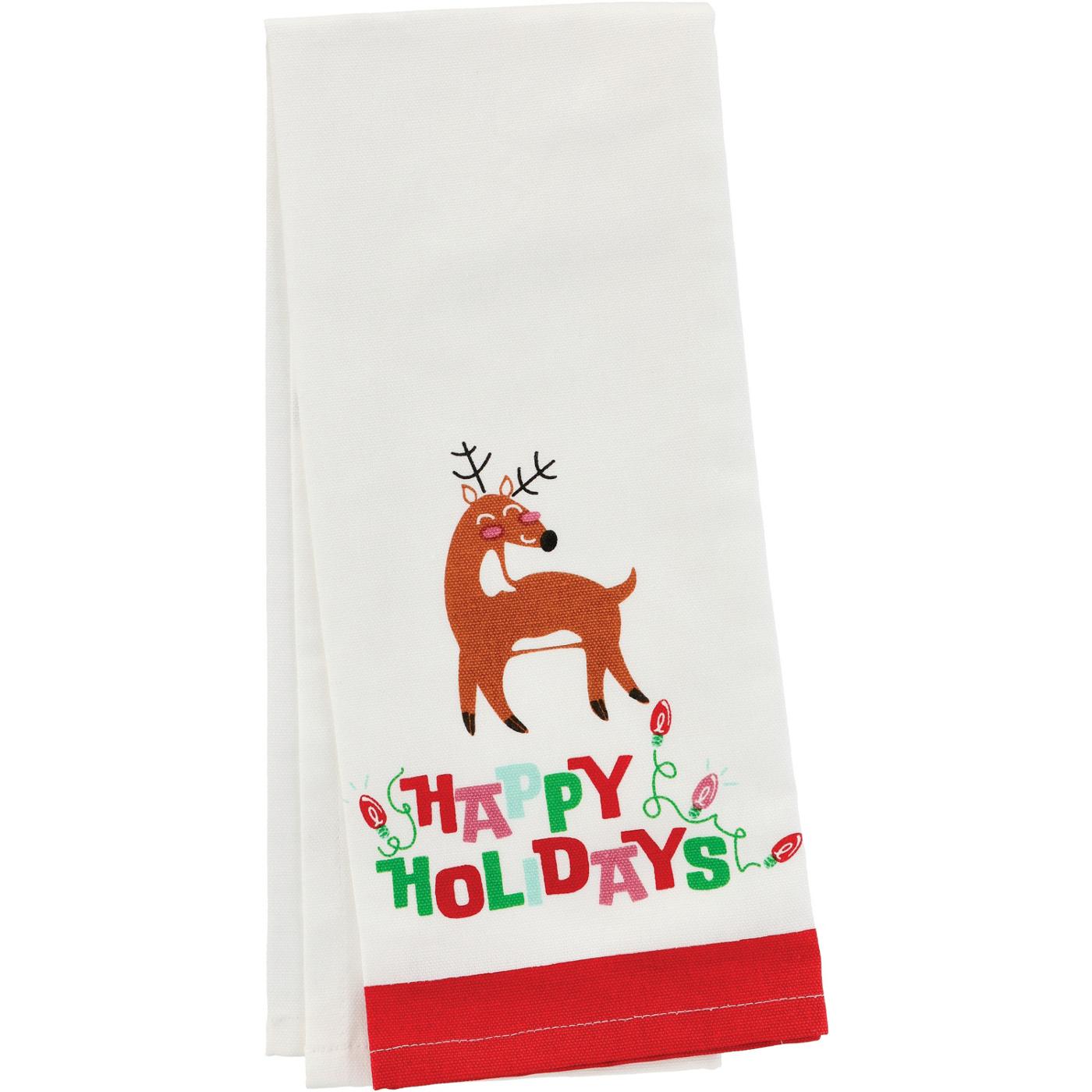 Destination Holiday Christmas Kitchen Towel - Happy Holidays Reindeer; image 1 of 2