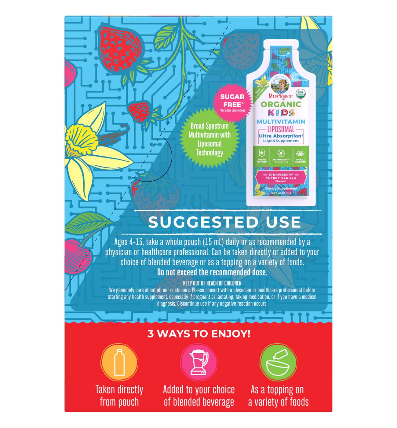 Mary Ruth's Organic Kids' Multivitamin Liposomal Pouches - Strawberry ...