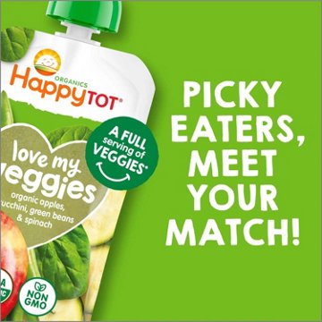 Happy Tot Organics Love My Veggies Pouch - Apple, Zucchini, Green Beans & Spinach, 4.22 oz