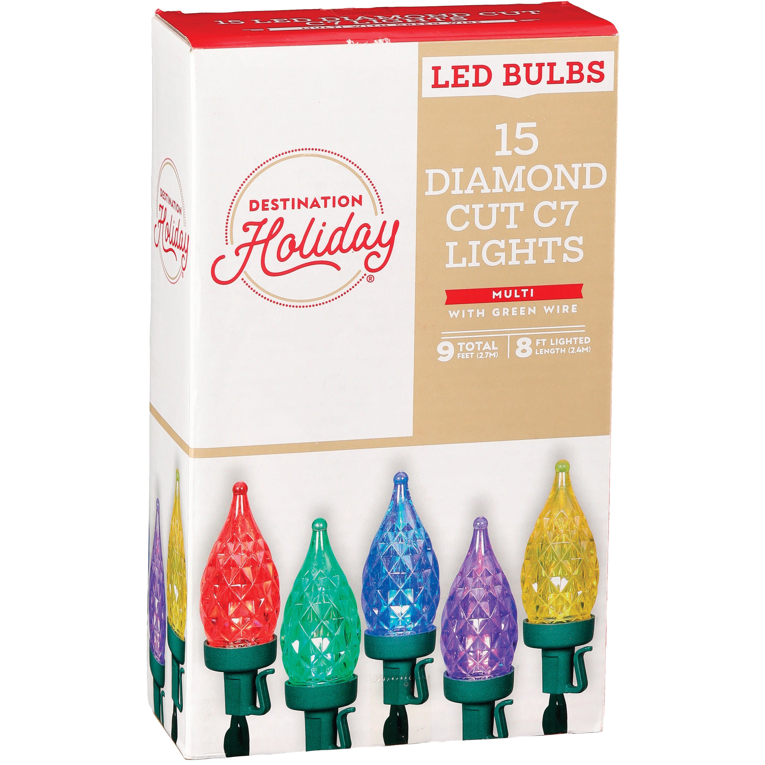 Destination Holiday C7 Diamond Cut Multi Color LED Christmas Lights