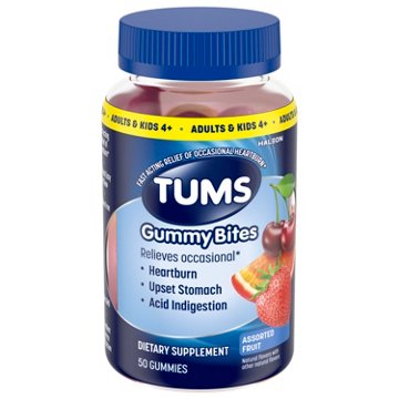 Tums Gummy Bites Dietary Supplement for Occasional Heartburn Relief, Upset Stomach and Acid Indigestion, Assorted Fruit Flavors