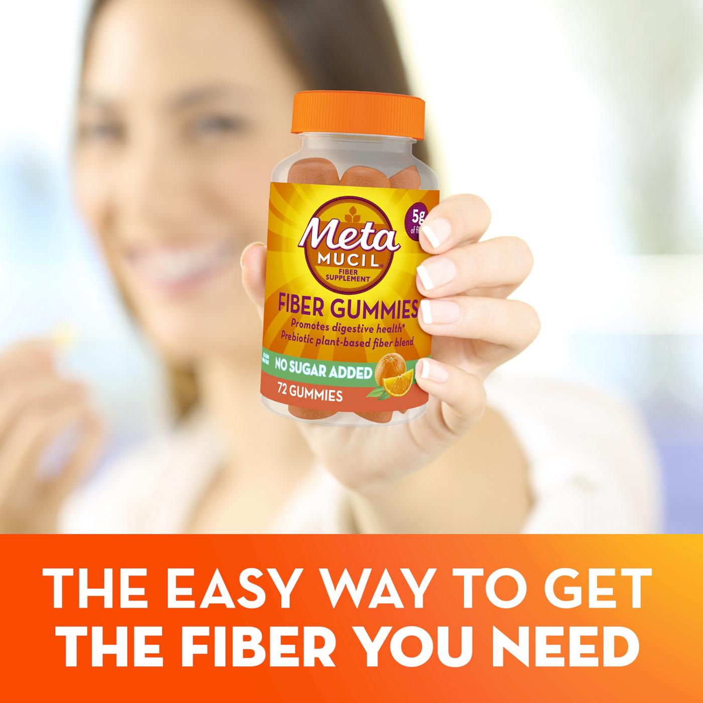 Metamucil Fiber Gummies, Plant-Based Prebiotic Fiber Supplement Blend, No Sugar Added, Orange Flavor; image 10 of 10