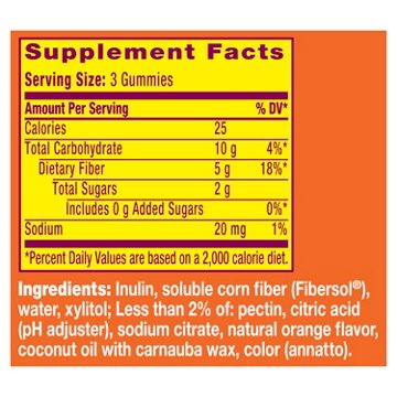 Metamucil Fiber Gummies, Plant-Based Prebiotic Fiber Supplement Blend, No Sugar Added, Orange Flavor