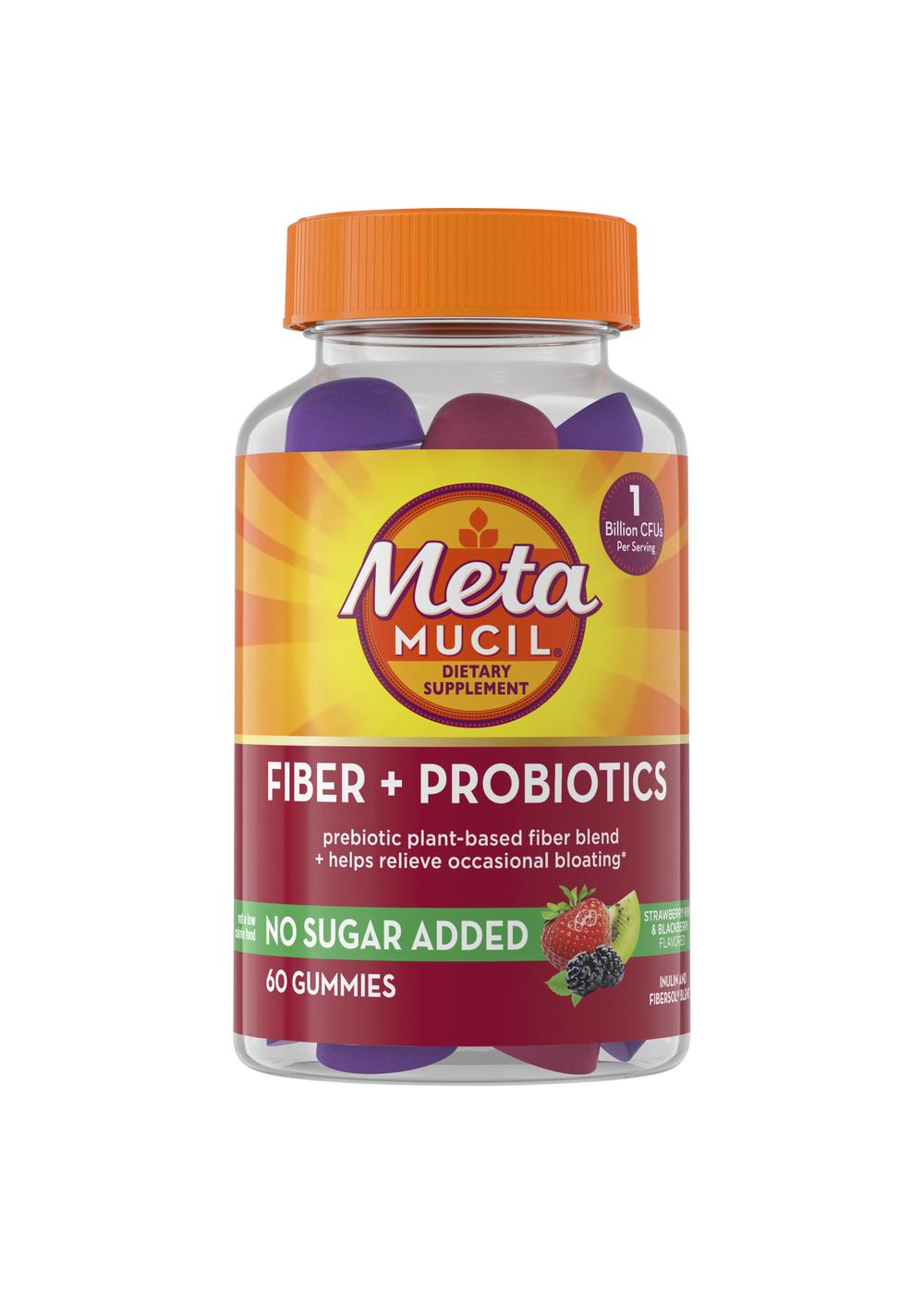 Metamucil Fiber + Probiotic No Sugar Added Gummies - Strawberry Kiwi & Blackberry; image 1 of 4
