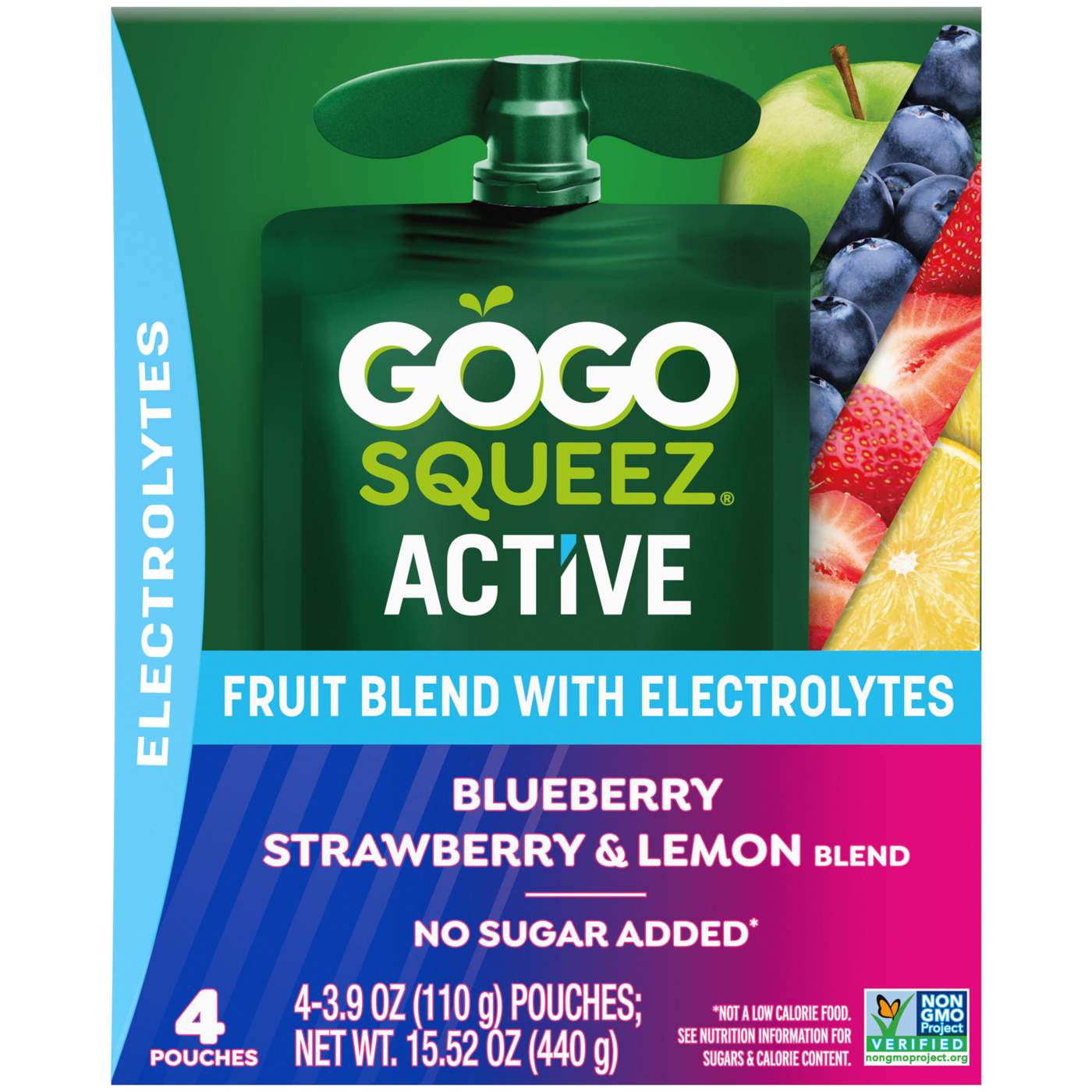GoGo squeeZ Active Electrolyte No Sugar Added Blueberry Strawberry Lemon Fruit Blend; image 1 of 8