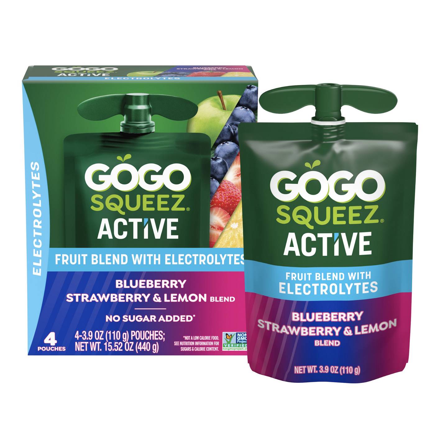 GoGo squeeZ Active Electrolyte No Sugar Added Blueberry Strawberry Lemon Fruit Blend; image 2 of 8